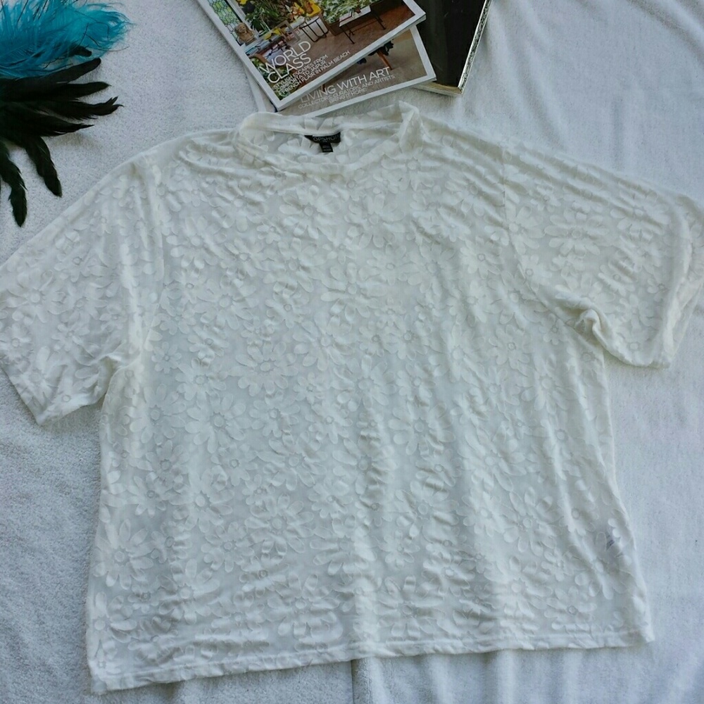 Topshop White Daisy Wide Loose Fit Top Sz Small